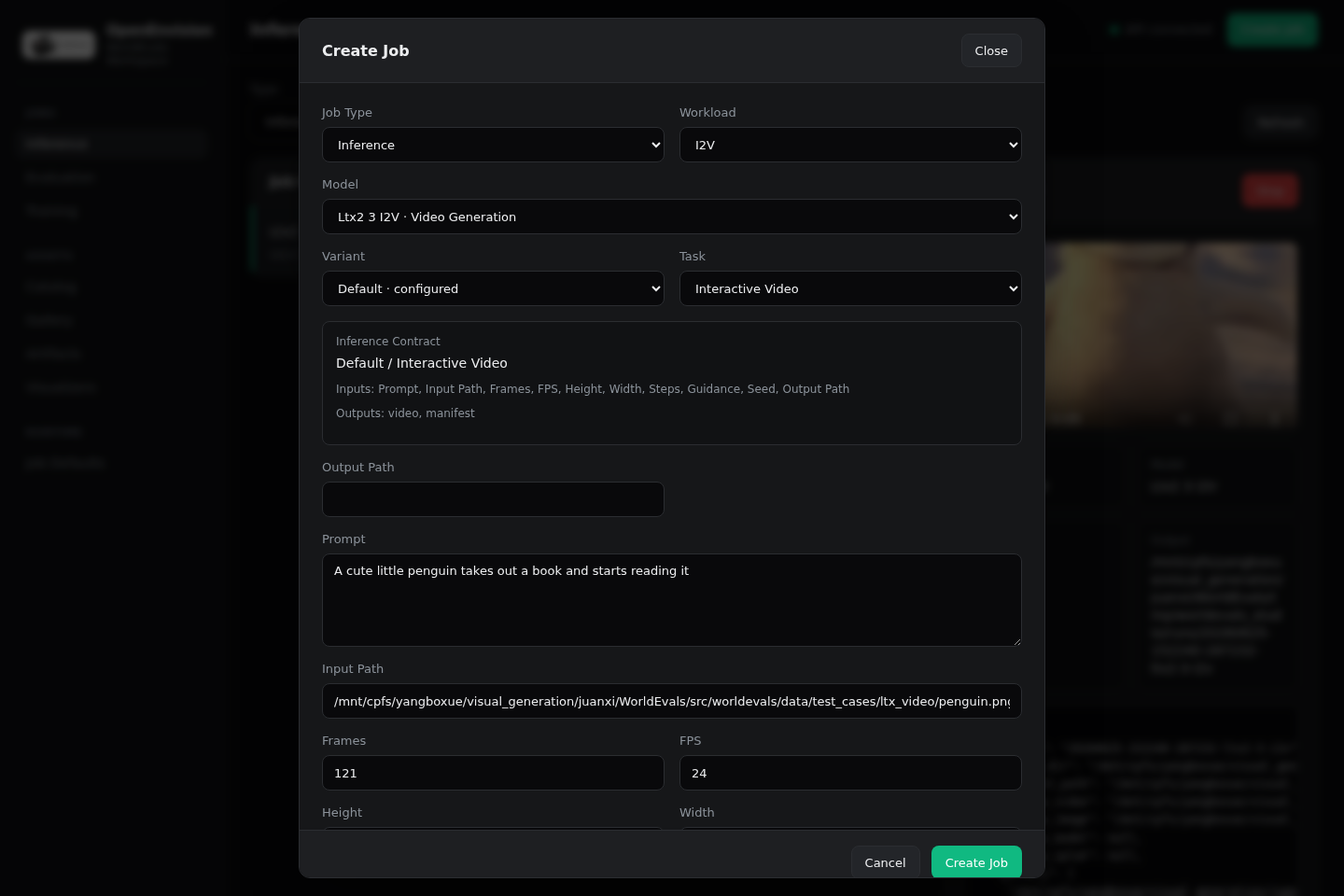 Studio Create Job dialog
