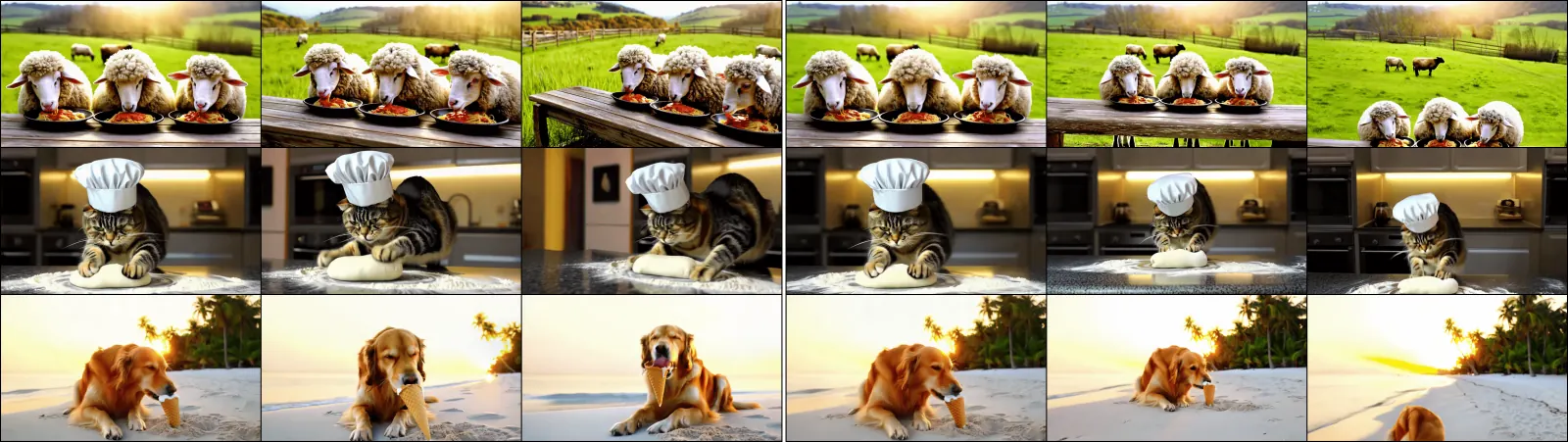 Official paper teaser: AC3D camera-controlled video samples with consistent wide-angle motion.