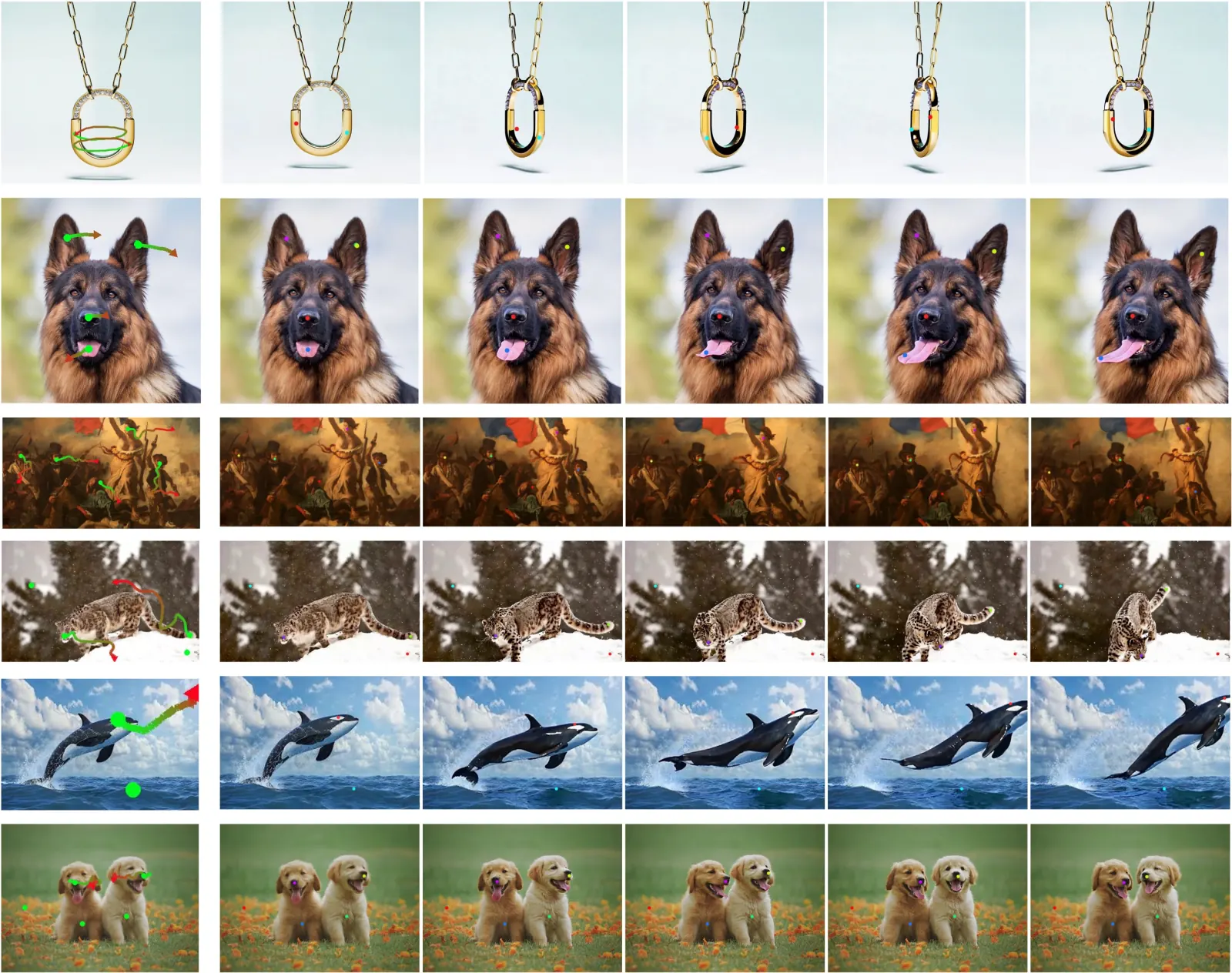 Official paper teaser: ATI animates an image along user-drawn point trajectories across objects and cameras.