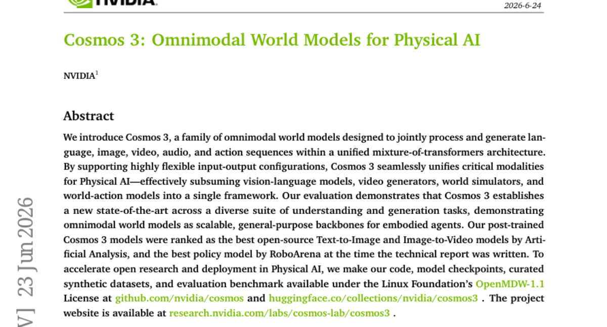Method overview: Cosmos3’s world-model architecture from the paper.