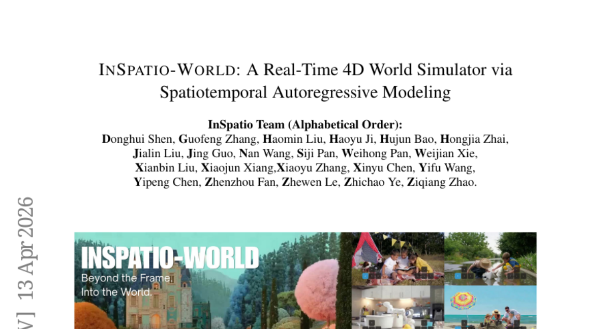 Method overview: InSpatio-World : Toward a Versatile 4D World Simulator. Top: Our framework enables the synthesis of diverse dynamic scenes from a single video, supporting real-time, high-DoF interactive 4D roaming experiences..