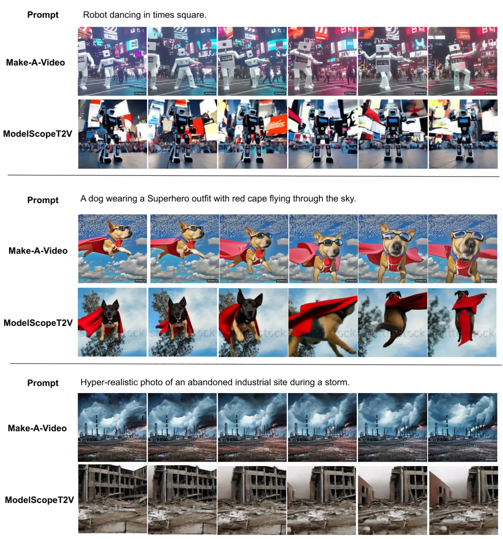 Official paper teaser: ModelScopeT2V text-to-video samples from the paper.