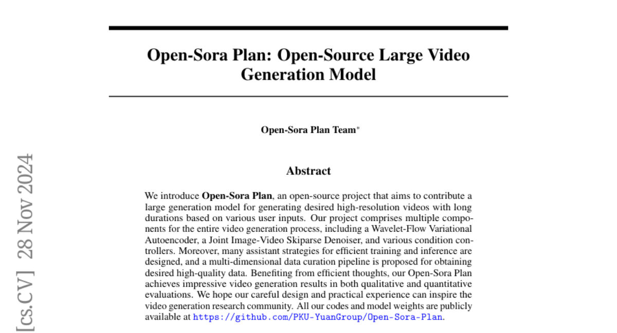 Method overview: The model architecture of the Open-Sora Plan consists of a VAE, a Diffusion Transformer, and conditional encoders. The conditional injection encoders enable precise manipulation of individual frames (whether it’s the.